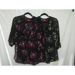 ELLE Women's Large Blouse Lot 2 Lace Floral Tunic Tops Purple & Green Black Goth